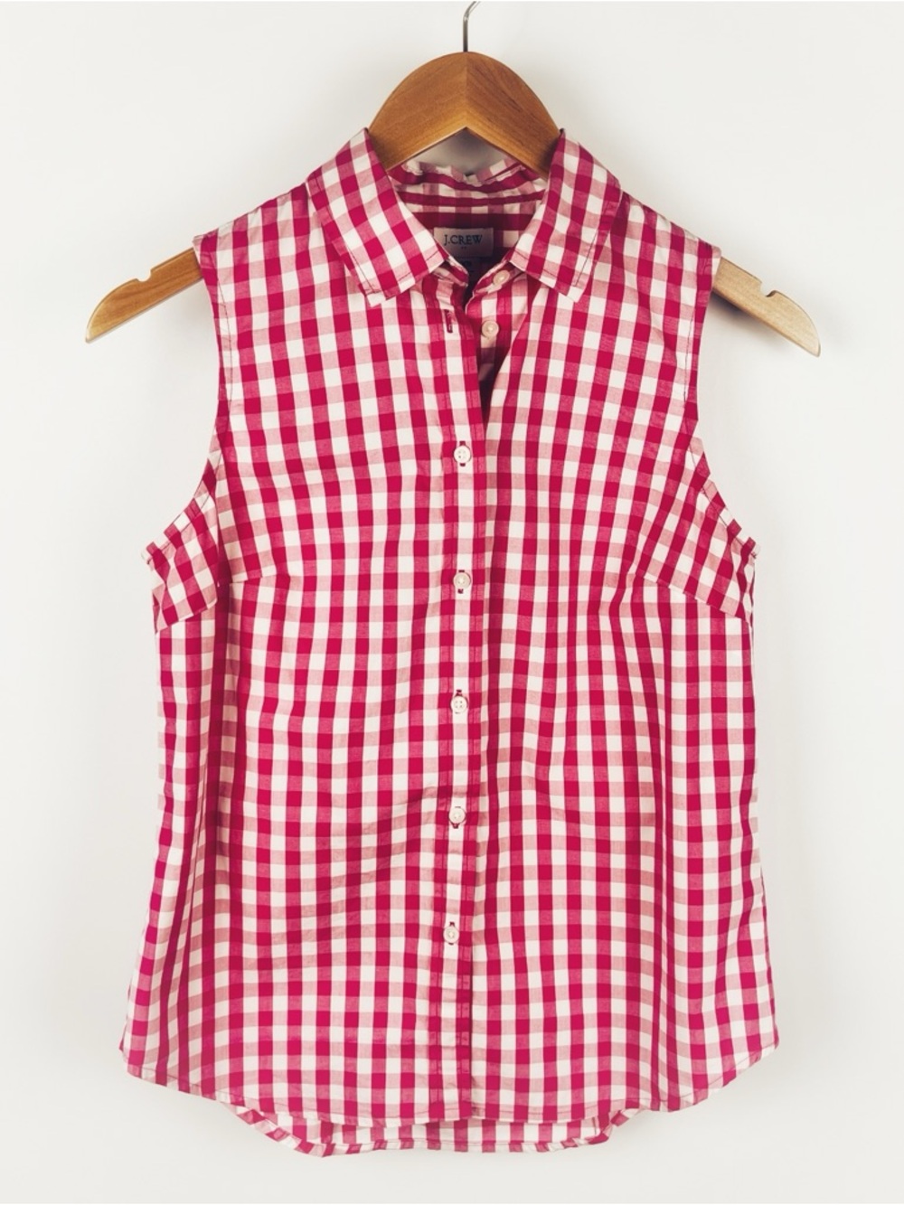 J. Crew Gingham Sleeveless Poplin Preppy Lightweight Button Shirt Pink Size XS